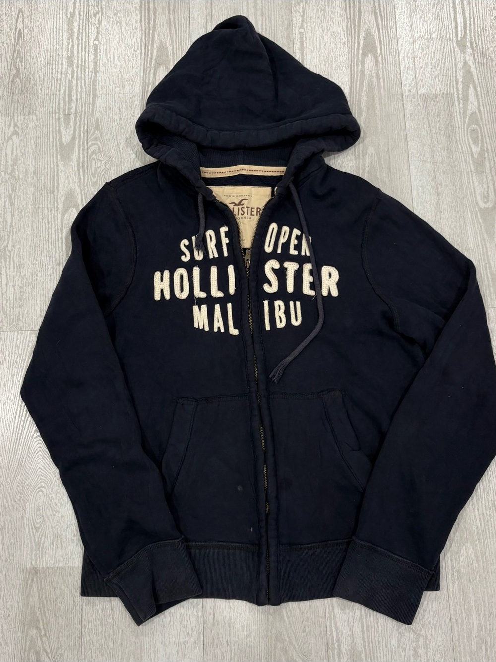 Vintage Hollister Men’s California Surf Malibu Blue Full-Zip Hoodie size XL